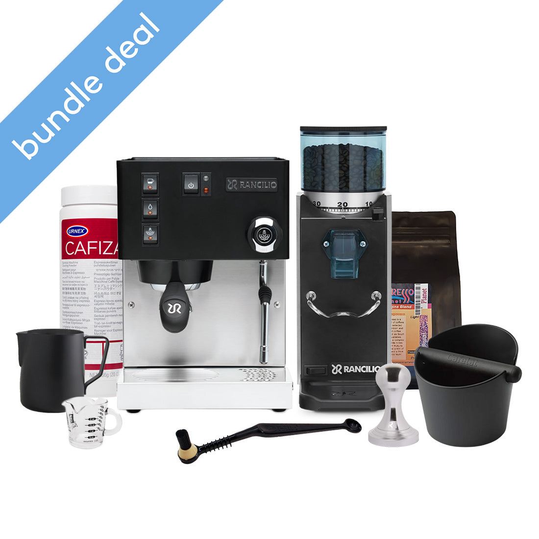 Rancilio_Bundle_Black_less Rancilio - Silvia M Black Espresso Machine and Rocky Doserless Black Grinder Bundle - Image 1