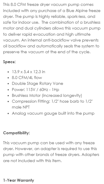 premium-vacuum-pump-description Blue Alpine ® Large Freeze Dryer - Image 14